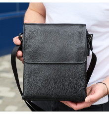 Сумка мессенджер 21.5x25x7 кожаная барсетка для мужчин Tiding Bag 35775 черная