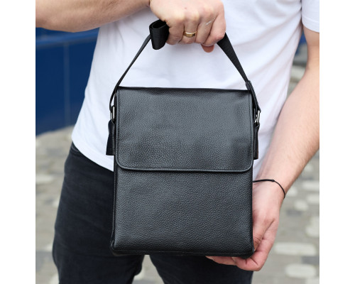 Сумка мессенджер 21.5x25x7 кожаная барсетка для мужчин Tiding Bag 35775 черная