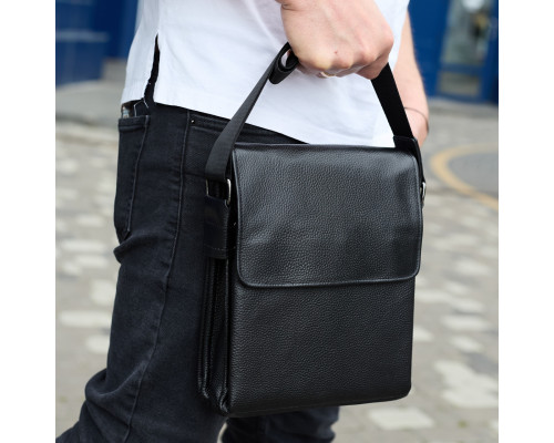 Сумка мессенджер 21.5x25x7 кожаная барсетка для мужчин Tiding Bag 35775 черная