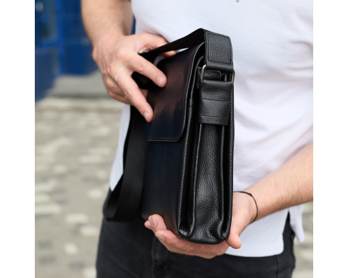 Сумка мессенджер 21.5x25x7 кожаная барсетка для мужчин Tiding Bag 35775 черная