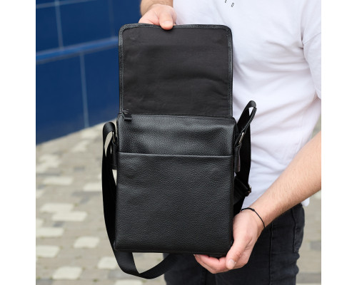 Сумка мессенджер 21.5x25x7 кожаная барсетка для мужчин Tiding Bag 35775 черная