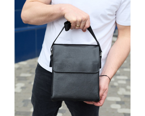 Сумка мессенджер 21.5x25x7 кожаная барсетка для мужчин Tiding Bag 35775 черная
