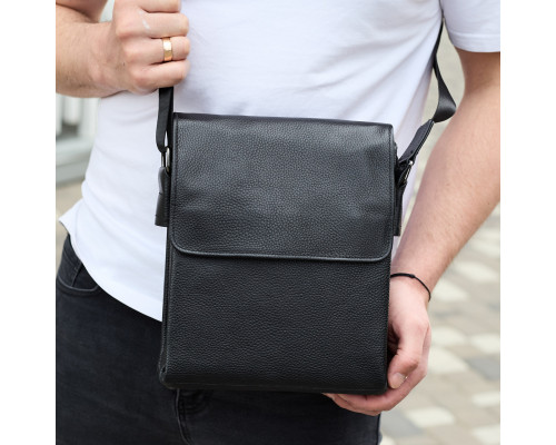 Сумка мессенджер 21.5x25x7 кожаная барсетка для мужчин Tiding Bag 35775 черная