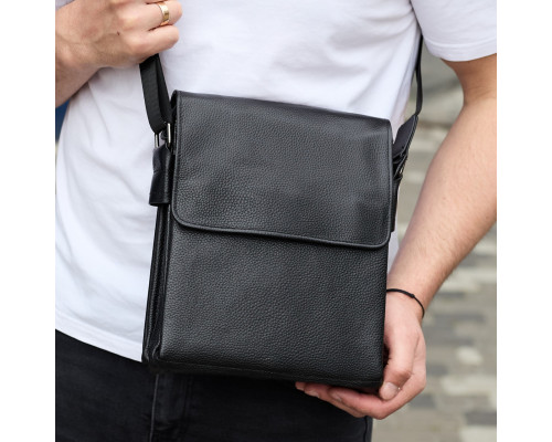 Сумка мессенджер 21.5x25x7 кожаная барсетка для мужчин Tiding Bag 35775 черная