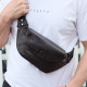 Мужской кожаный нагрудной рюкзак для телефона 14х29х8, сумка бананка для города и отдыха 70101 черная