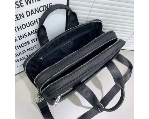 Кожаная мужская деловая сумка для ноутбука 40x27x10, офисный портфель Tiding Bag 56901, черный