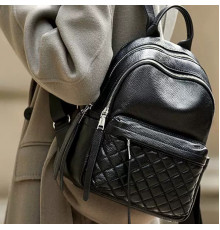 Женский кожаный рюкзак городской 35х26х17, наплечник из натуральной кожи, черный