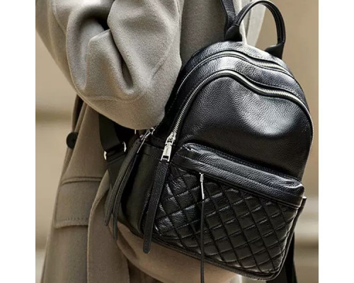 Женский кожаный рюкзак городской 35х26х17, наплечник из натуральной кожи, черный