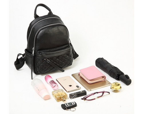 Женский кожаный рюкзак городской 35х26х17, наплечник из натуральной кожи, черный