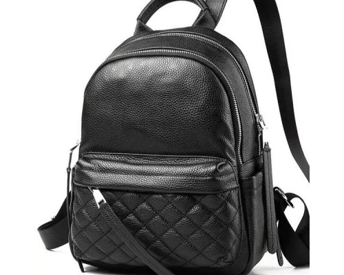 Женский кожаный рюкзак городской 35х26х17, наплечник из натуральной кожи, черный