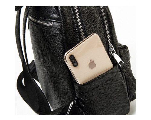 Женский кожаный рюкзак городской 35х26х17, наплечник из натуральной кожи, черный