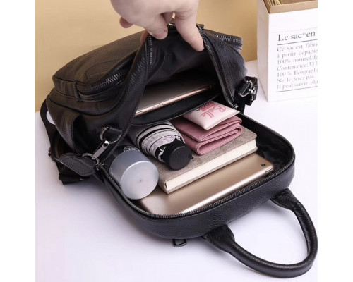 Женская кожаная сумка наплечная городская 21х28х13, рюкзак для каждого дня, черный