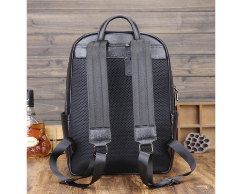 Рюкзак мужской из натуральной кожи 30х41х12, городская сумка на спину для ноутбука Tiding Bag черная