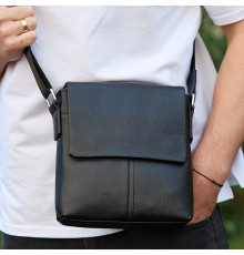 Кожаная мужская сумка-месенджер 21х23х5.5, сумочка планшет через плечо Tiding Bag 48450 черная