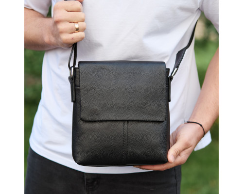 Кожаная мужская сумка-месенджер 21х23х5.5, сумочка планшет через плечо Tiding Bag 48450 черная