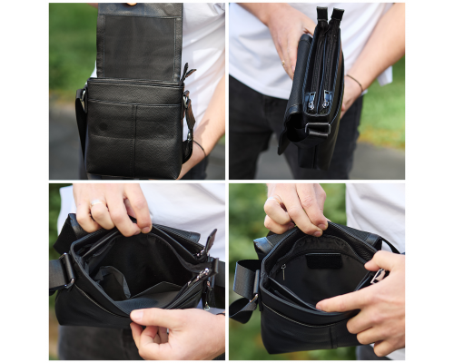 Кожаная мужская сумка-месенджер 21х23х5.5, сумочка планшет через плечо Tiding Bag 48450 черная