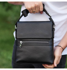 Мужская барсетка 23х26х6, мессенджер через плечо кожаный Tiding Bag 80471 черный