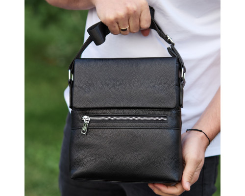 Мужская барсетка 23х26х6, мессенджер через плечо кожаный Tiding Bag 80471 черный