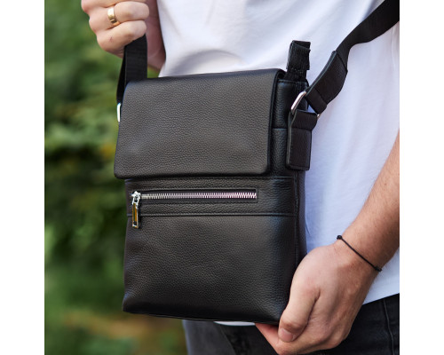 Мужская барсетка 23х26х6, мессенджер через плечо кожаный Tiding Bag 80471 черный