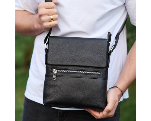 Мужская барсетка 23х26х6, мессенджер через плечо кожаный Tiding Bag 80471 черный