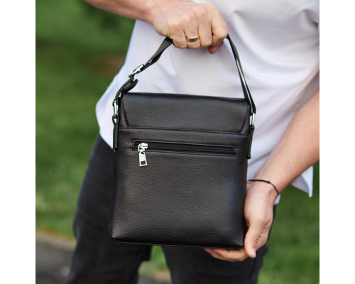 Мужская барсетка 23х26х6, мессенджер через плечо кожаный Tiding Bag 80471 черный
