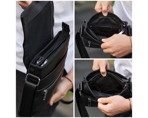 Мужская барсетка 23х26х6, мессенджер через плечо кожаный Tiding Bag 80471 черный