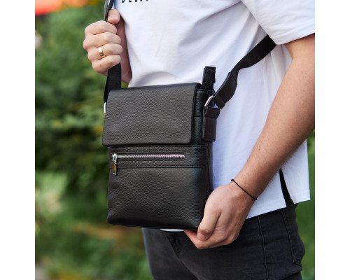 Мужская барсетка 23х26х6, мессенджер через плечо кожаный Tiding Bag 80471 черный
