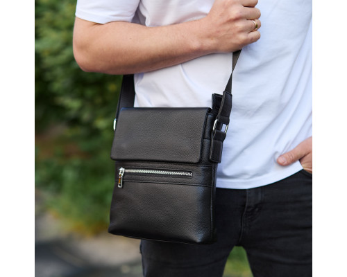 Мужская барсетка 23х26х6, мессенджер через плечо кожаный Tiding Bag 80471 черный