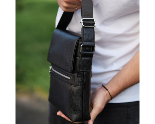 Мужская барсетка 23х26х6, мессенджер через плечо кожаный Tiding Bag 80471 черный