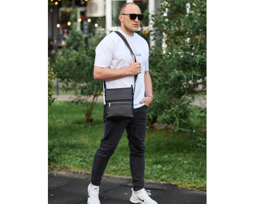 Мужская барсетка 23х26х6, мессенджер через плечо кожаный Tiding Bag 80471 черный