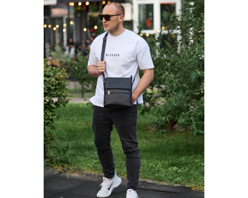 Мужская барсетка 23х26х6, мессенджер через плечо кожаный Tiding Bag 80471 черный