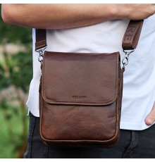 Барсетка с клапаном через плечо  24х20х6, мужская сумка с гладкой кожи Tiding Bag TD-81020 коричневая