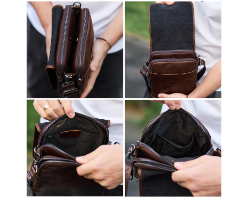 Барсетка с клапаном через плечо  24х20х6, мужская сумка с гладкой кожи Tiding Bag TD-81020 коричневая