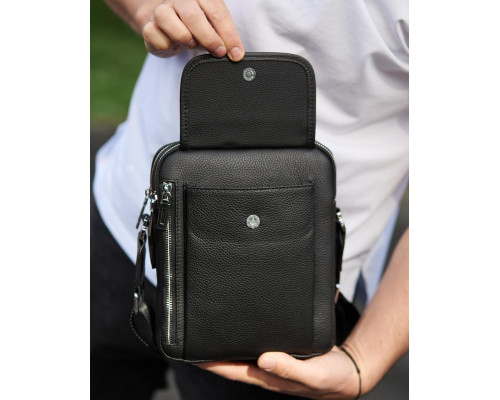 Мужская кожаная сумка-барсетка 19х24х7.5, сумочка планшет через плечо Bexhill BX-36256 черная