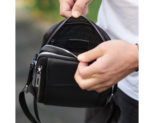 Мужская кожаная сумка-барсетка 19х24х7.5, сумочка планшет через плечо Bexhill BX-36256 черная