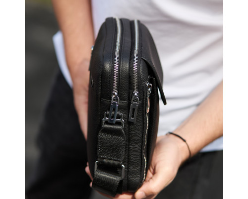 Мужская кожаная сумка-барсетка 19х24х7.5, сумочка планшет через плечо Bexhill BX-36256 черная