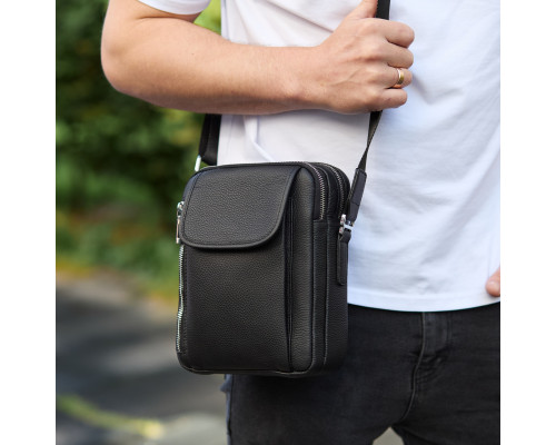 Мужская кожаная сумка-барсетка 19х24х7.5, сумочка планшет через плечо Bexhill BX-36256 черная