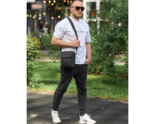 Мужская кожаная сумка-барсетка 19х24х7.5, сумочка планшет через плечо Bexhill BX-36256 черная