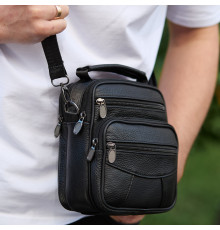 Мужская сумка-барсетка кожаная 17x21x9, сумочка планшет для гаджетов Tiding Bag 32051 черная