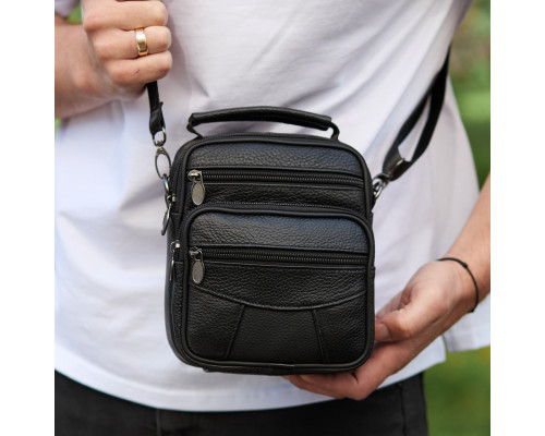 Мужская сумка-барсетка кожаная 17x21x9, сумочка планшет для гаджетов Tiding Bag 32051 черная