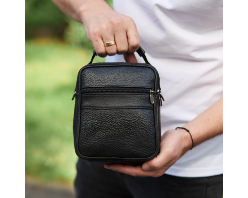 Мужская сумка-барсетка кожаная 17x21x9, сумочка планшет для гаджетов Tiding Bag 32051 черная