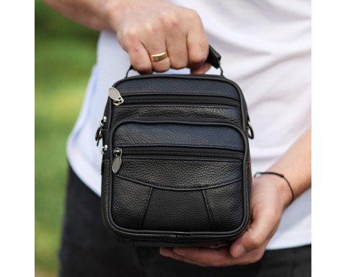 Мужская сумка-барсетка кожаная 17x21x9, сумочка планшет для гаджетов Tiding Bag 32051 черная