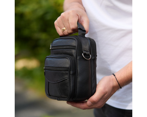 Мужская сумка-барсетка кожаная 17x21x9, сумочка планшет для гаджетов Tiding Bag 32051 черная