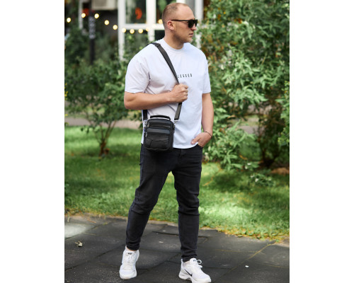 Мужская сумка-барсетка кожаная 17x21x9, сумочка планшет для гаджетов Tiding Bag 32051 черная