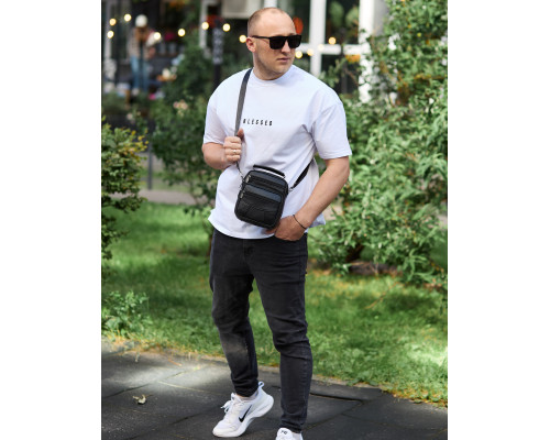 Мужская сумка-барсетка кожаная 17x21x9, сумочка планшет для гаджетов Tiding Bag 32051 черная