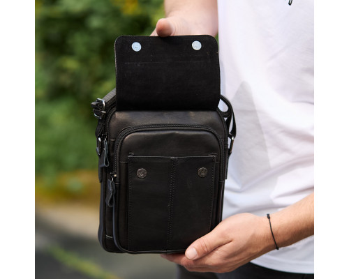Сумка-барсетка мужская через плечо 22х18х8, мессенджер кожаный гладкий Tiding Bag TD-55467 черный цвет