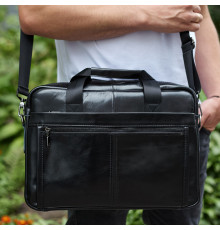 Кожаная мужская сумка-портфель 38х28х8, сумочка для работы и ежедневных дел, мужской шопер, черная