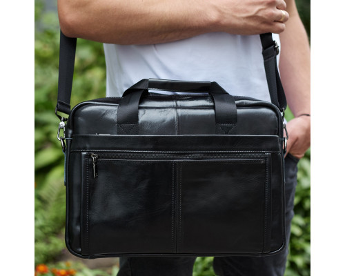 Кожаная мужская сумка-портфель 38х28х8, сумочка для работы и ежедневных дел, мужской шопер, черная