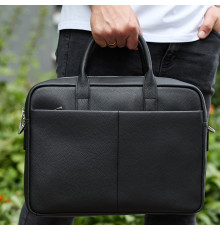 Мужской портфель на плечо 38х28х8.5, офисный кожаный мессенджер, мужская деловая сумка для города, черная