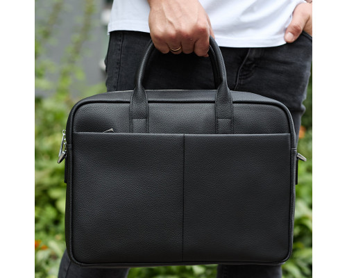 Мужской портфель на плечо 38х28х8.5, офисный кожаный мессенджер, мужская деловая сумка для города, черная